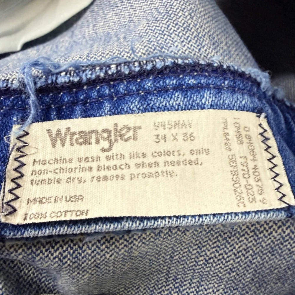 Vintage 80s Wrangler 945Nav Cowboy Cut Bootcut Denim Blue Jeans 34x36 USA Made
